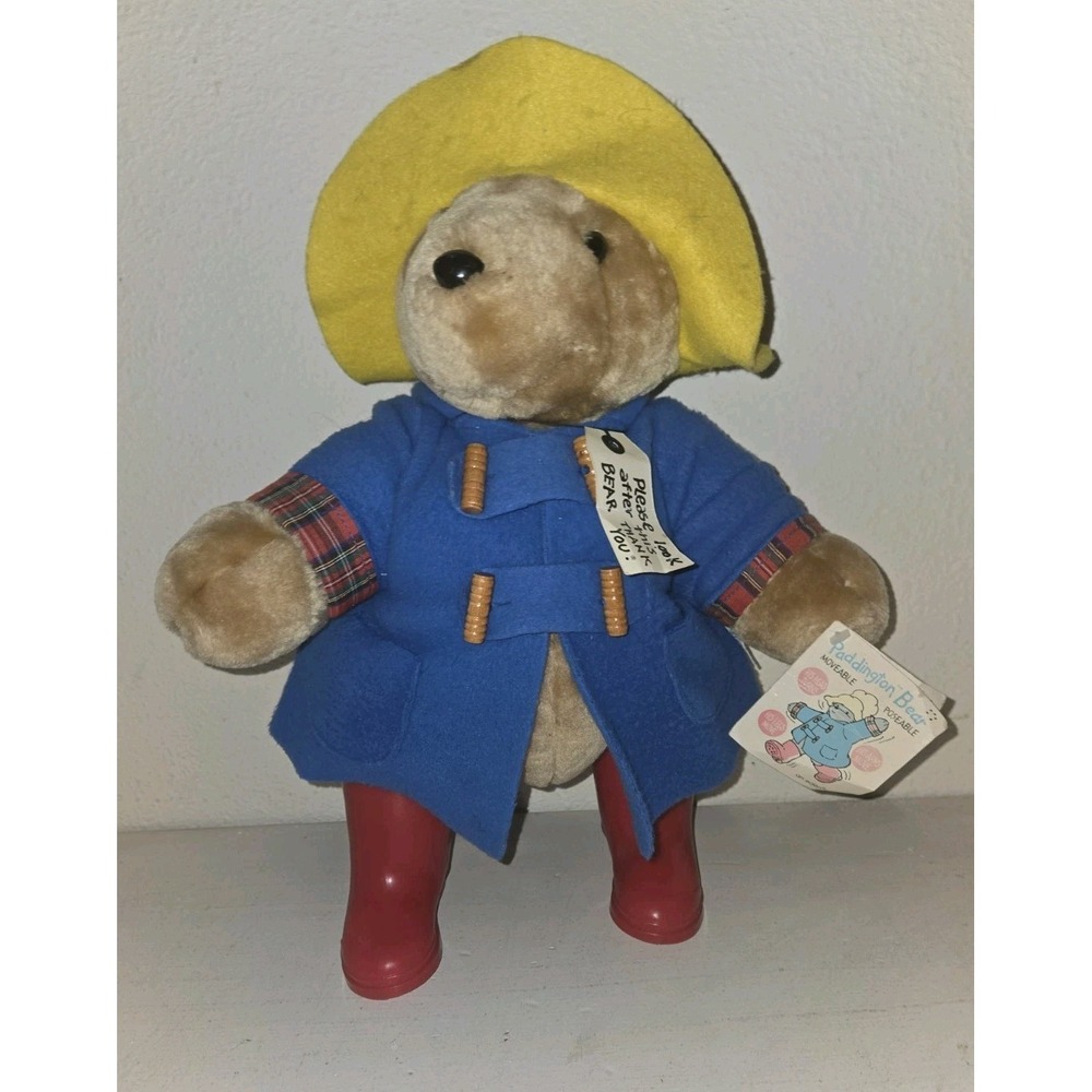 Vintage Paddington Bear Stuffed Plush Red Rubber Boots 1981 Eden Toys Teddy